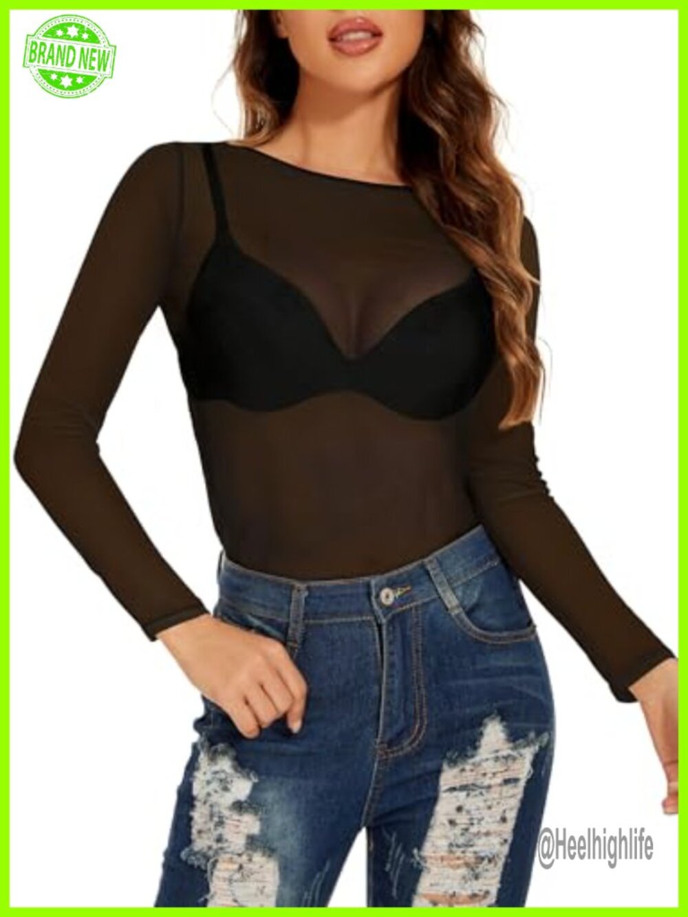 Sheer Mesh Long Sleeve Bodycon Crop Top Stretch See Through Club Tee